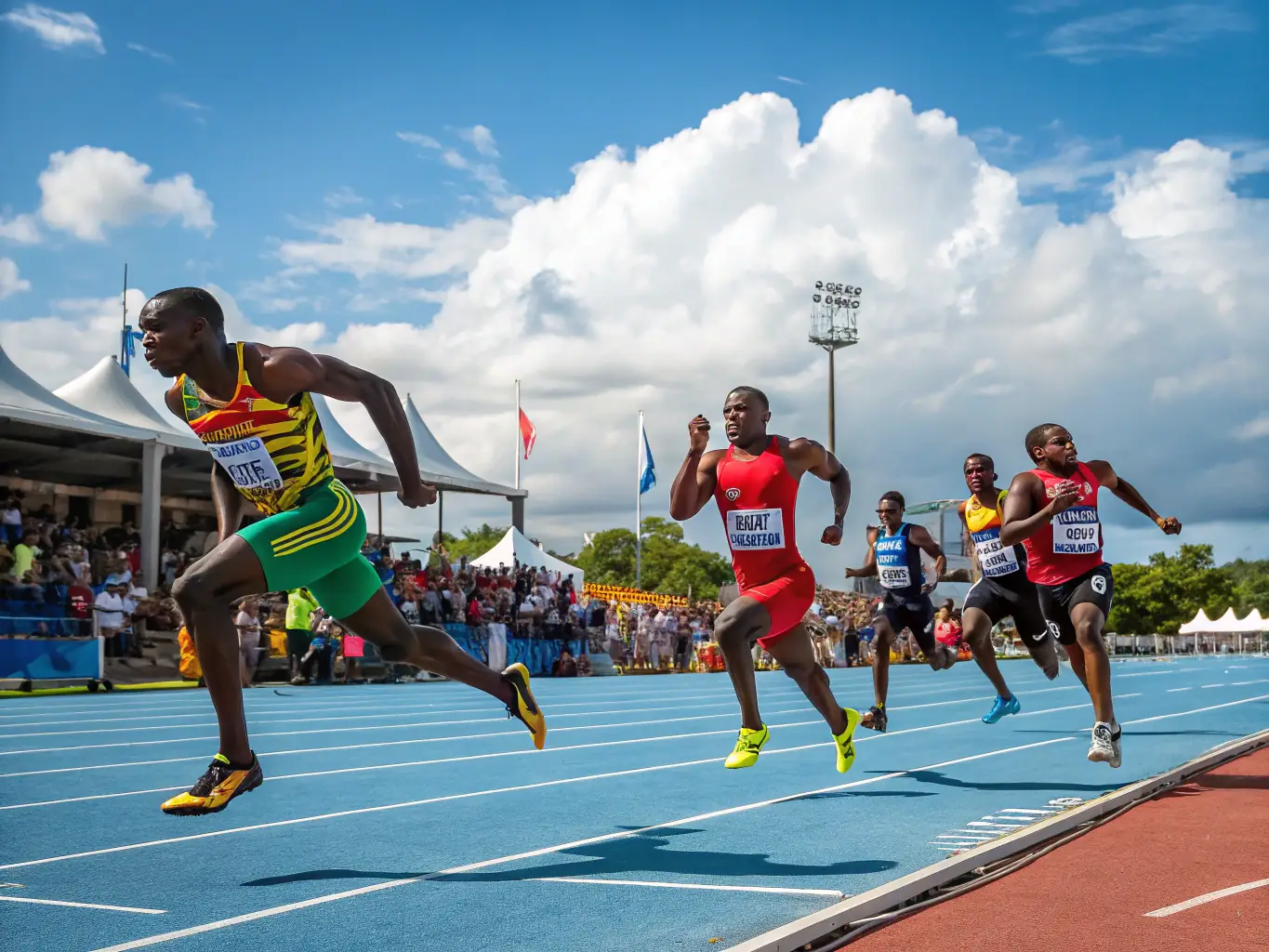 A dynamic image of athletes participating in track and field events, emphasizing speed, agility, and individual achievement.