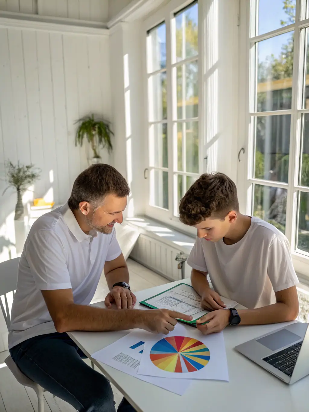 A young adult with a disability receiving one-on-one support from a mentor, working on independent living skills such as budgeting and meal preparation in a home setting.