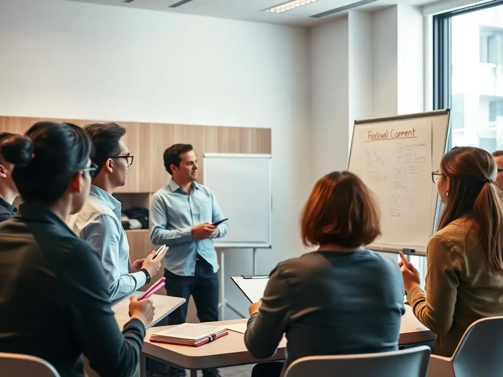 A dynamic image of cultural professionals collaborating during a MUSEOMIX ILE-DE-FRANCE training session, highlighting the skill-building and knowledge-sharing aspects of the organization's programs.